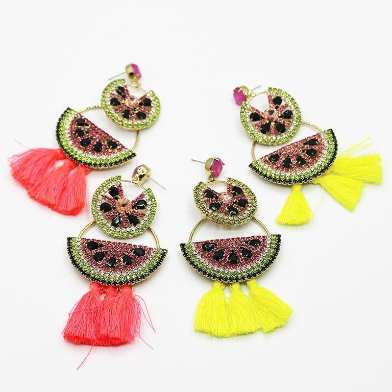 Fashion Color Flash Rhinestone Red Tassel Earrings Nhwj131667