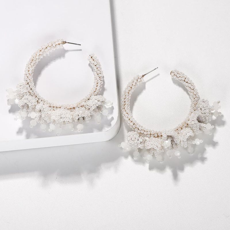 Bohemian Trend Hot Style Reiss Perlen Ring Ohrringe Europäische Und Amerikanische Übertriebene Hand Gefertigte C-förmige Gewebte Reiss Perlen Weibliche Ohrringe
