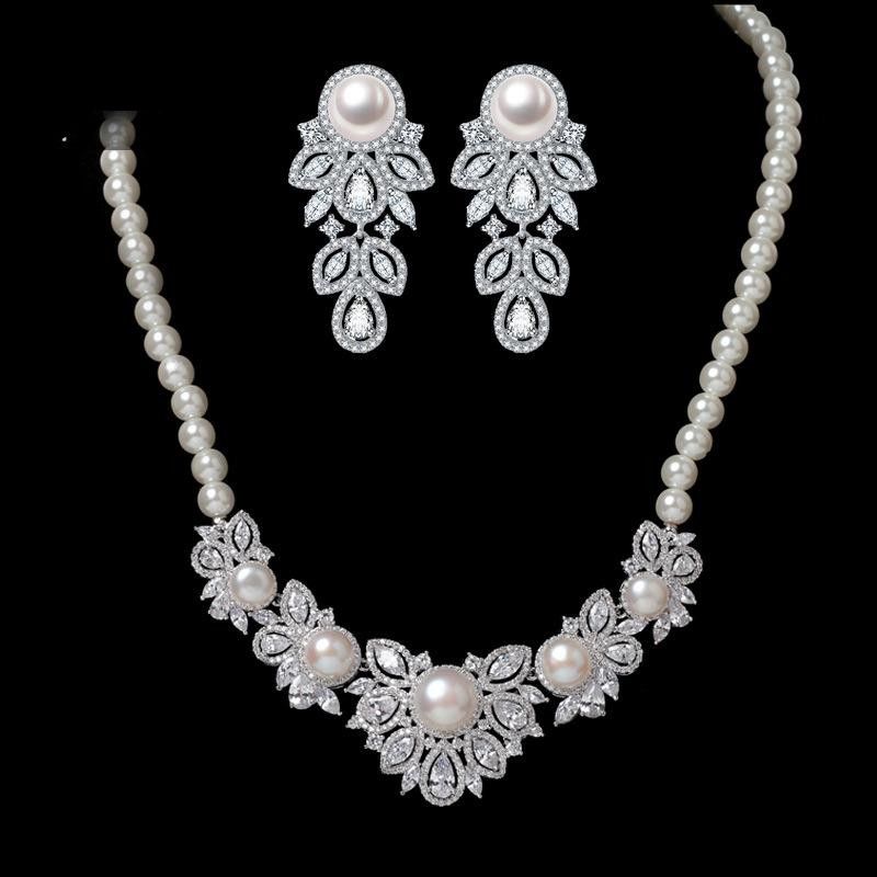 Conjunto De Collar De Perlas Naturales De Perlas Y Perlas De Moda Nhtm132205