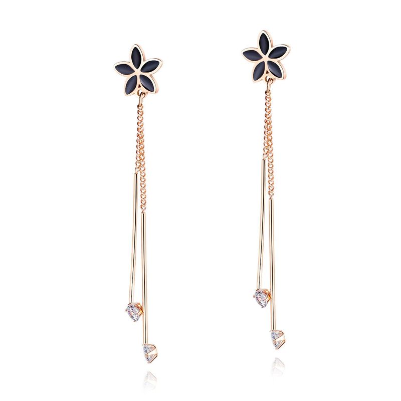 Fashion Tassel Long Flower Titanium Steel Earrings Nhop132274