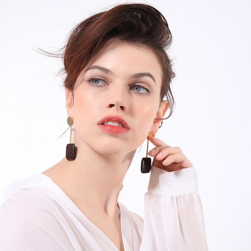 Fashion Geometric 925 Alloy Needle Wood Earrings Nhqd132428