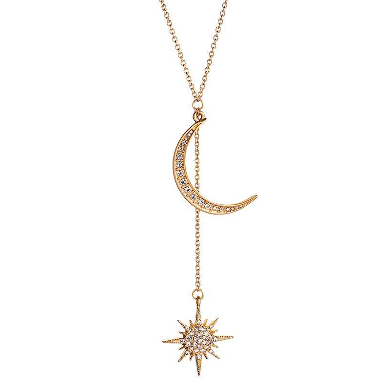 Fashion Simple Star Moon Rhinestone Alloy Necklace Nhqd132432