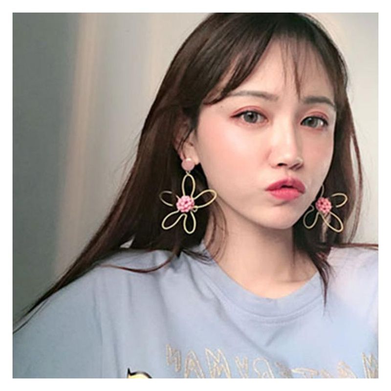 Korean Personality Simple Handmade Rice Beads Flower Earrings Nhct132572