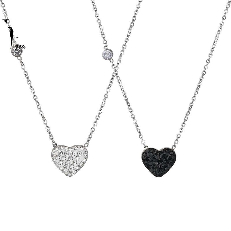Simple And Stylish Rhinestone Heart-shaped Titanium Steel Necklace Nhhf138919