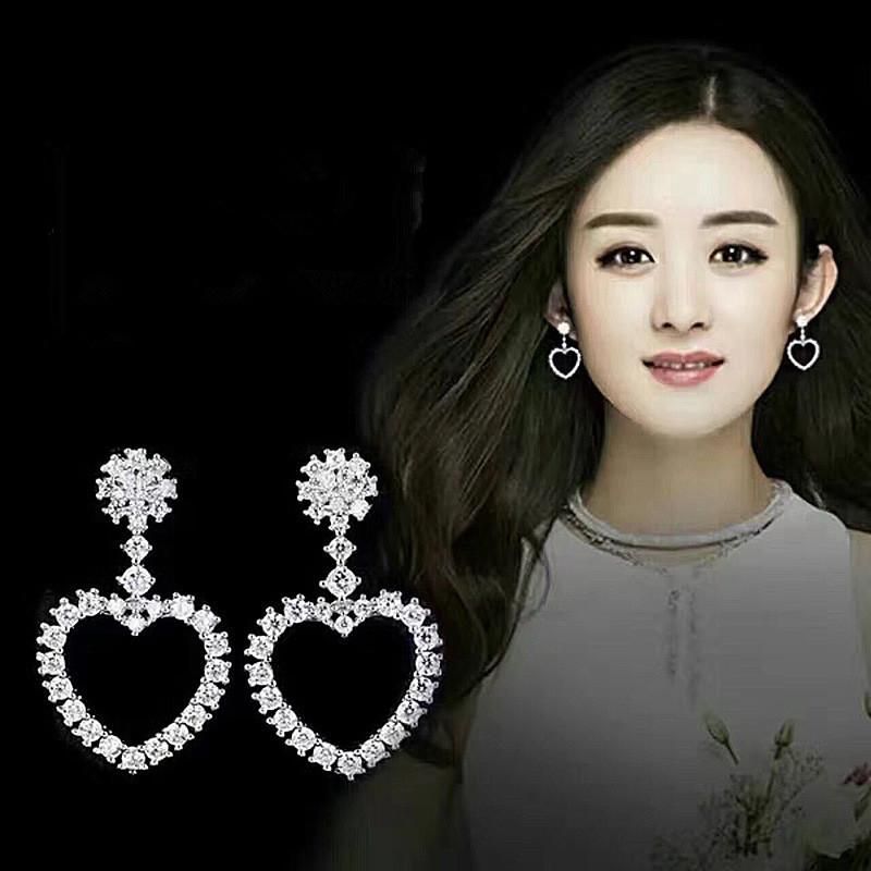 Korean Version Of Aaa Zircon Heart-shaped Peach Earrings Nhlj138921