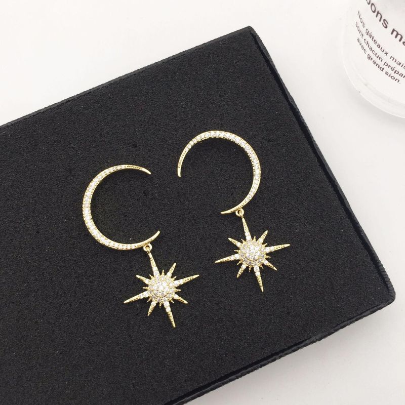 Fashion Micro-inlaid Zircon Crescent Star Earrings Nhwk138927