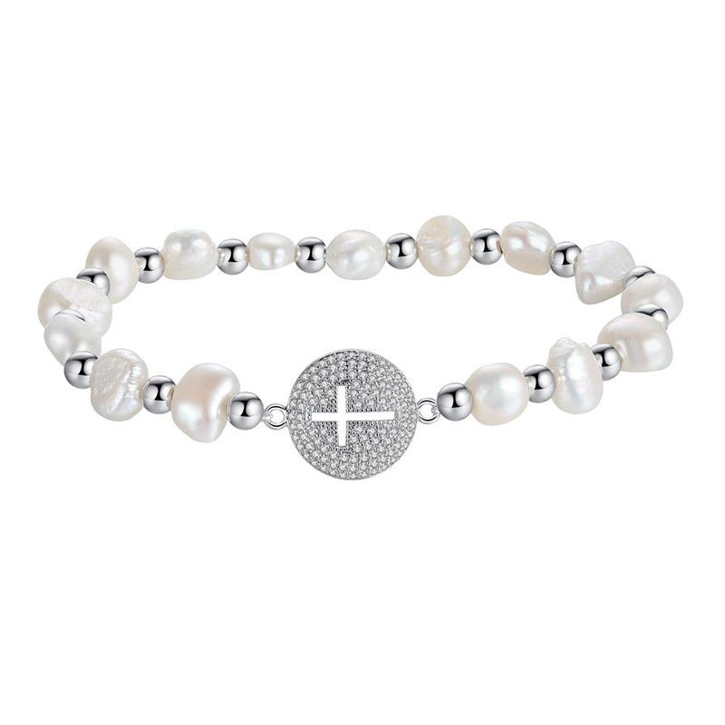 Jinseqi Perles Bracelet De Mode Coréenne Style Rond Croix Perle Bracelet Taille Réglable Bracelet Cadeau Femmes