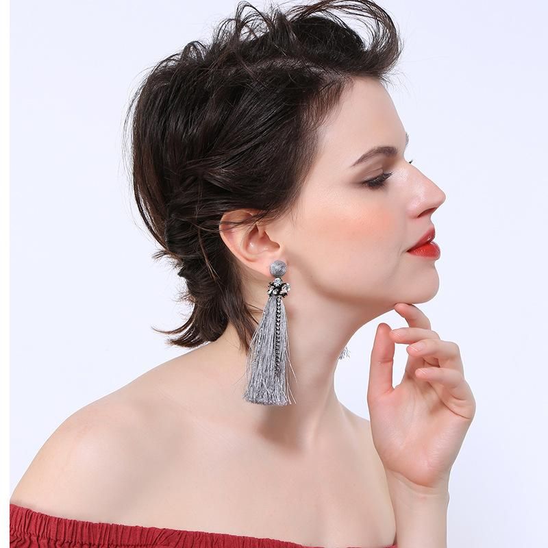Creative Long Fringed Rhinestone Earrings Nhqd141626