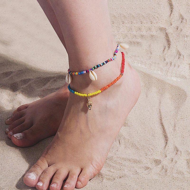 Ethnic Wind Hit Color Rice Beads Beach Shell Anklet Bracelet Nhxr141666