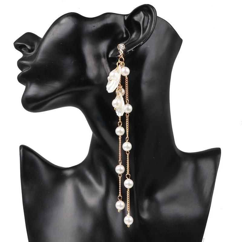 Fringed Shell Beads Long Earrings Nhjj142168