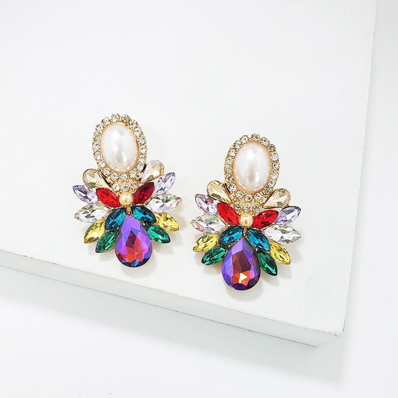 Fashion Rhinestone Glass Flower Earrings Nhjj142205
