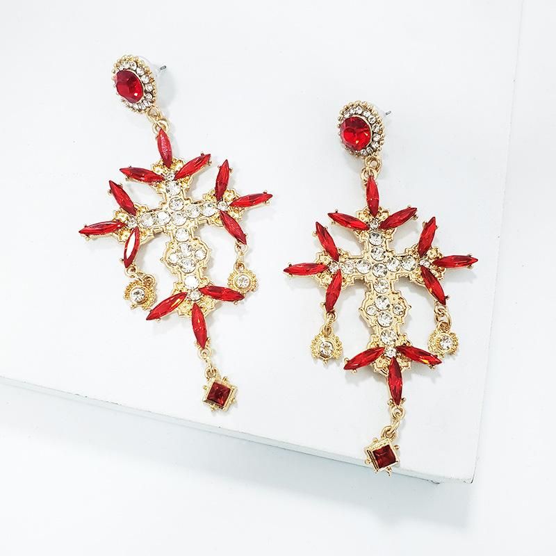 Fashion Rhinestone Cross Flower Stud Earrings Nhjj142206