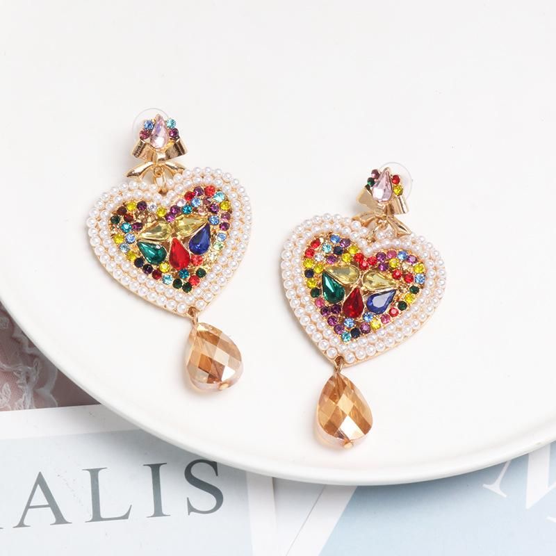 New Heart-shaped Colored Rhinestone Stud Earrings Nhjj142216