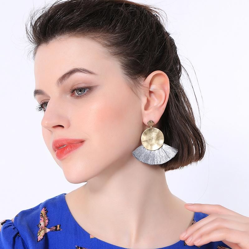 Bohemian Disc Fan-shaped Tassel Earrings Nhqd142307