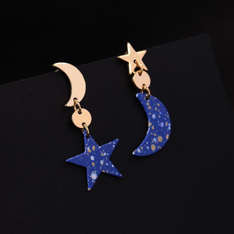 Sterling Argent Aiguille Étoiles Lune Boucles D'oreilles Femme Style Européen Et Américain De Mode Gracieuse En Ligne Influenceur Boucle D'oreille Avec Le Même Genre Ed02082d