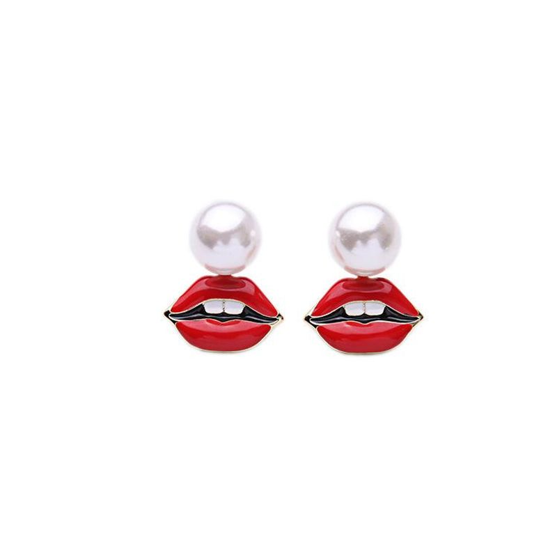 Dripping Glazed Red Lips Beads Earrings Nhqd142398