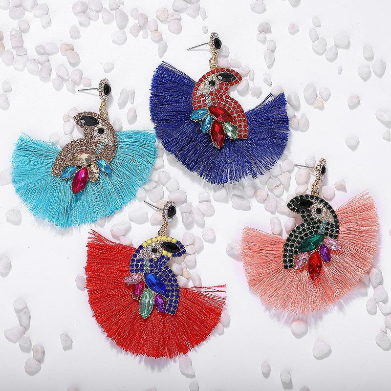 Fashion Acrylic Color Rhinestone Parrot Tassel Earrings Nhjq143022