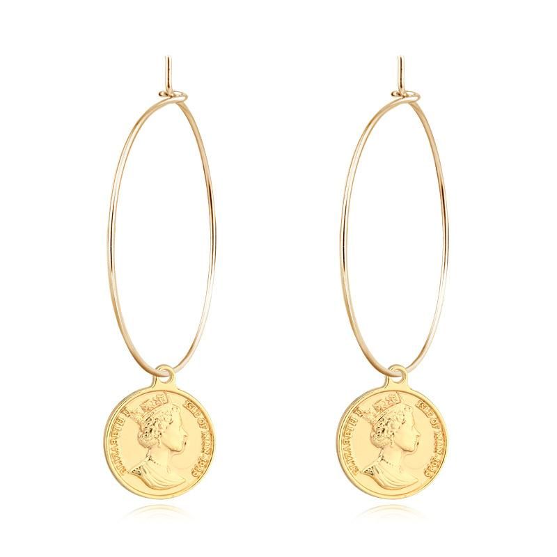 Vintage Round Coin Alloy Earrings Nhgo143119