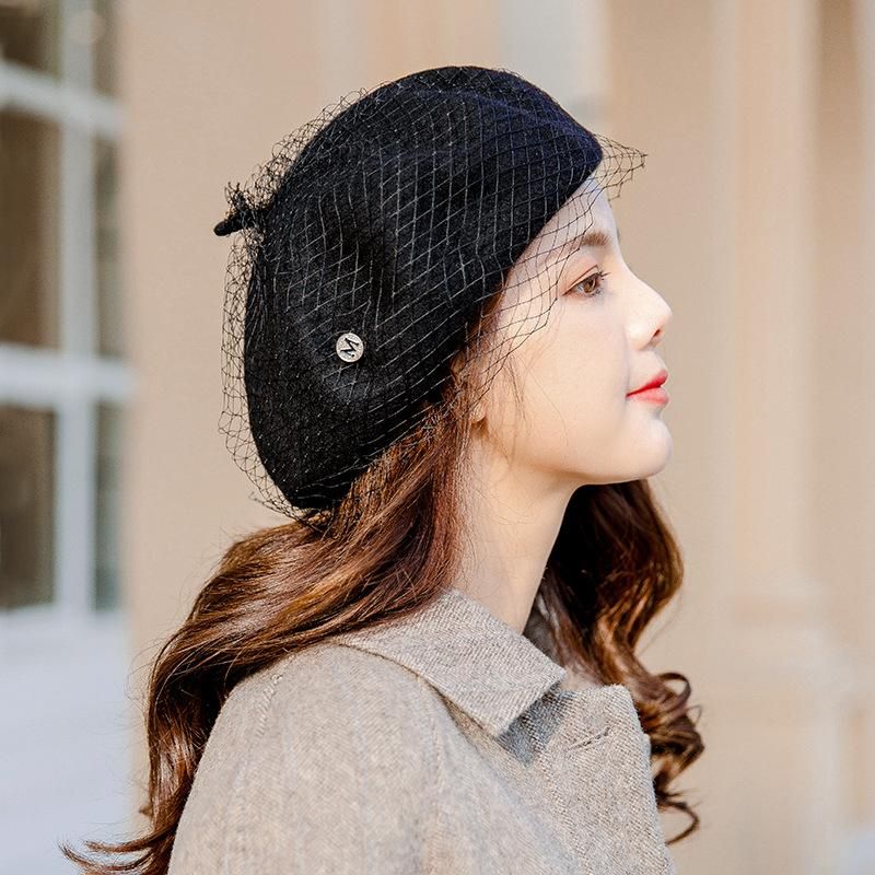 Mesh Baskenmütze Weibliche Herbst-und Winter Mode Koreanische Version 2019 Neuer All-match-kürbis Hut Literarischer Retro-woll Maler Hut