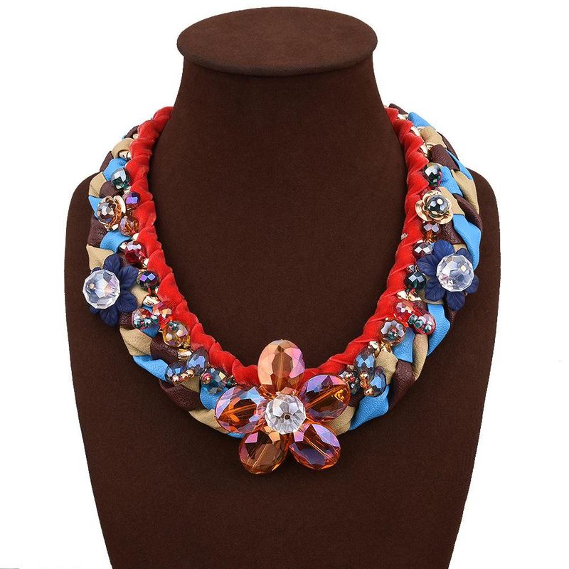 Collar De Flores De Cristal Tejido A Mano De Moda Nhva143489