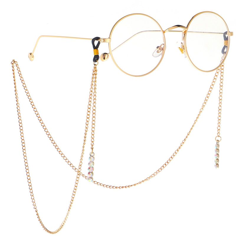 Anti-rutsch-zubehör Metall Brillen Seil Gold Strass A Farbe Anhänger Brillen Kette Mode Europa Und Amerika