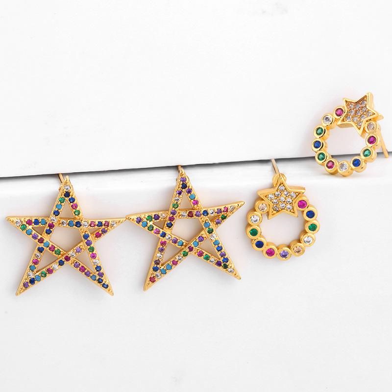 Stylish Geometric Five-pointed Star Colored Stud Eard Earrings Nhas143685