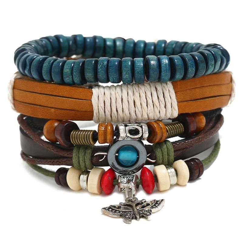 European And American Beaded Leather Vintage Woven Leather Bracelet Nhpk143792