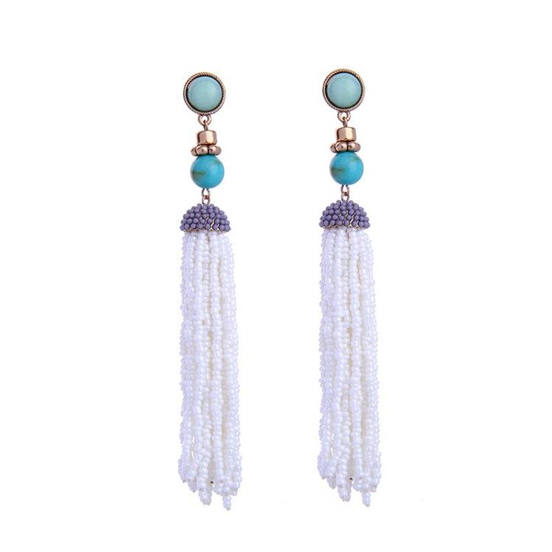 Vintage Gemstone Beads Tassel Earrings Nhqd143852
