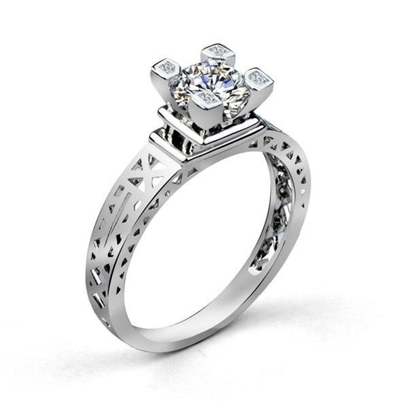 Europäische Und Amerikanische Mode Romantische Mikro Eingelegte Zirkon Eisenturm Damen Ring  Hot Sale Jewelry 311439