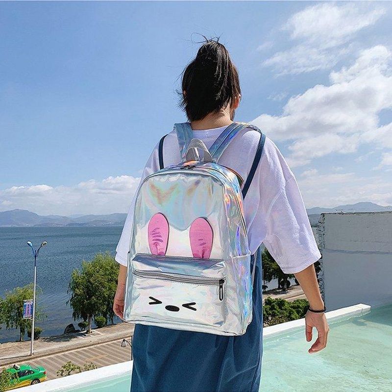 Commerce Extérieur Nouvelle-coréen Collège Mignon De Bande Dessinée Broderie Lapin Laser Sac À Dos Réfléchissante Personnalité Étudiant Cartable Femelle