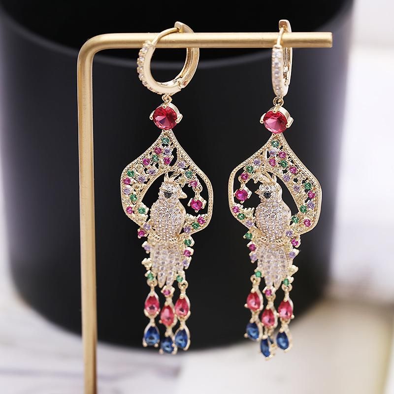 Fashion Women Color Zircon Long Tassel Earrings Nhdo144690