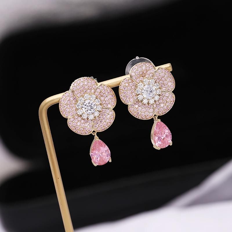 Fashion Micro-inlaid Powder Zirconium Flower Earrings Nhdo144736