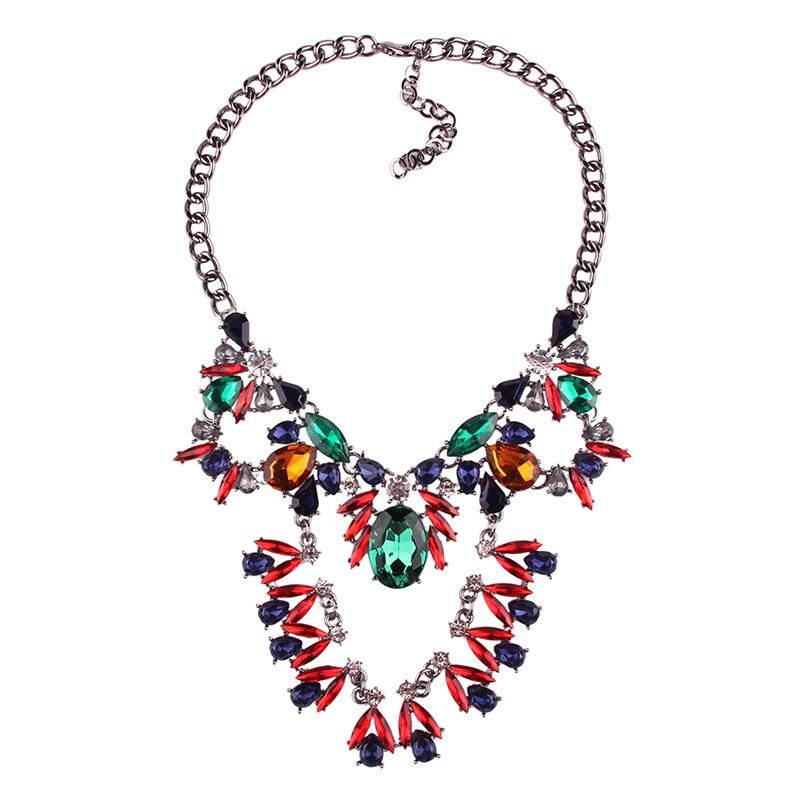 Croix-frontière E-commerce Best-seller En Europe Et En Amérique Du Collier Exagérée Longue Strass Incrusté Multi-couleur Collier Femmes