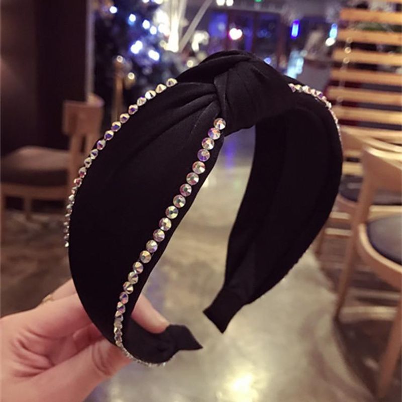 Korean Version Of The Fabric Knot Knotted Knotted Rhinestone Super Flash Wide Side Headband Nhsm139103