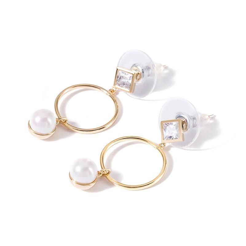 Imitation Perle Diamant Kreis Sterling Silber Ohrringe Ohrringe Weibliche Temperament Lange Anhänger Koreanische Einfache Persönlichkeit Trend Ige All-match