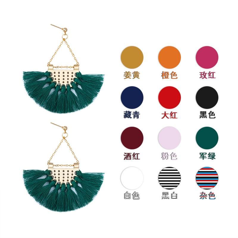 Fashion Fan-shaped Tassel Earrings Multicolor Nhdp145103