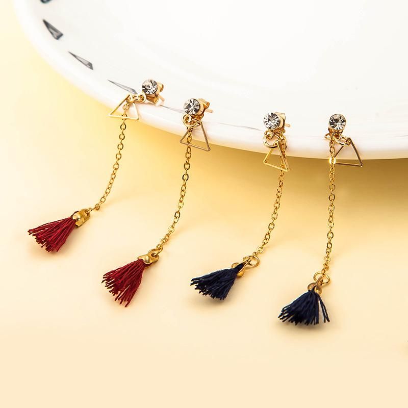 New Triangular Rhinestone Long Tassel Earrings Nhdp145109