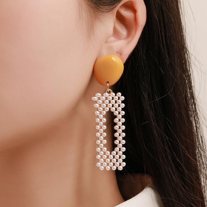 Europäische Und Amerikanische Übertriebene Geometrische Ohrringe Imitation Pearl Fashion Net Red Candy Ohrringe Ohrringe Trend Ohrringe