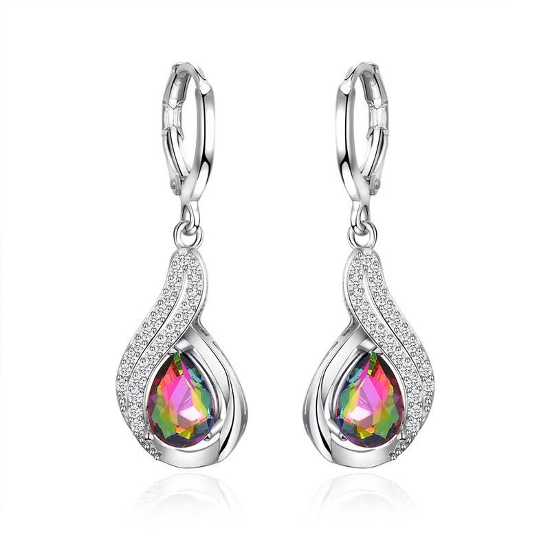 Européen Et Américain Personnalisé Coloré Goutte D'eau Pendentif Boucles D'oreilles Raffiné Strass Coloré Zircon Boucles D'oreilles Femmes De Vente Chaude Oreille Anneaux En Gros