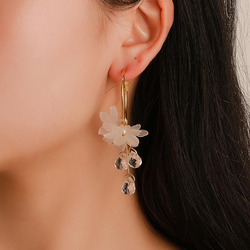 Fashion Flower Plating Alloy Artificial Gemstones Earrings