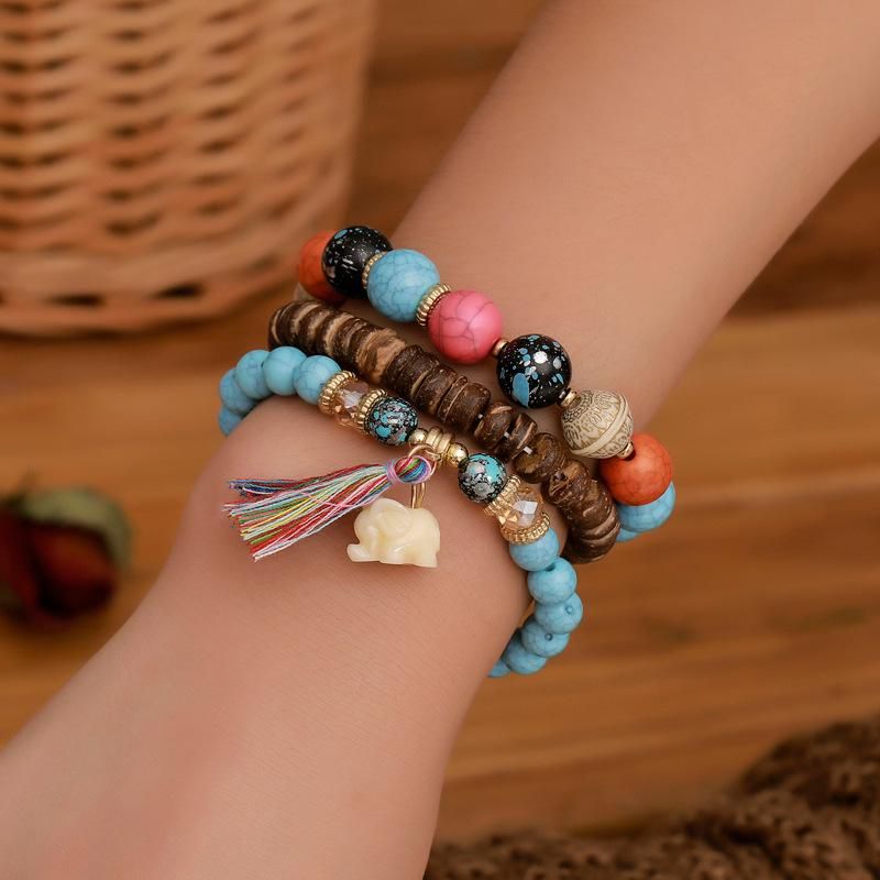 Fashion Elephant Beaded Stretch Bracelet 3 Pics Set Nhdp145299