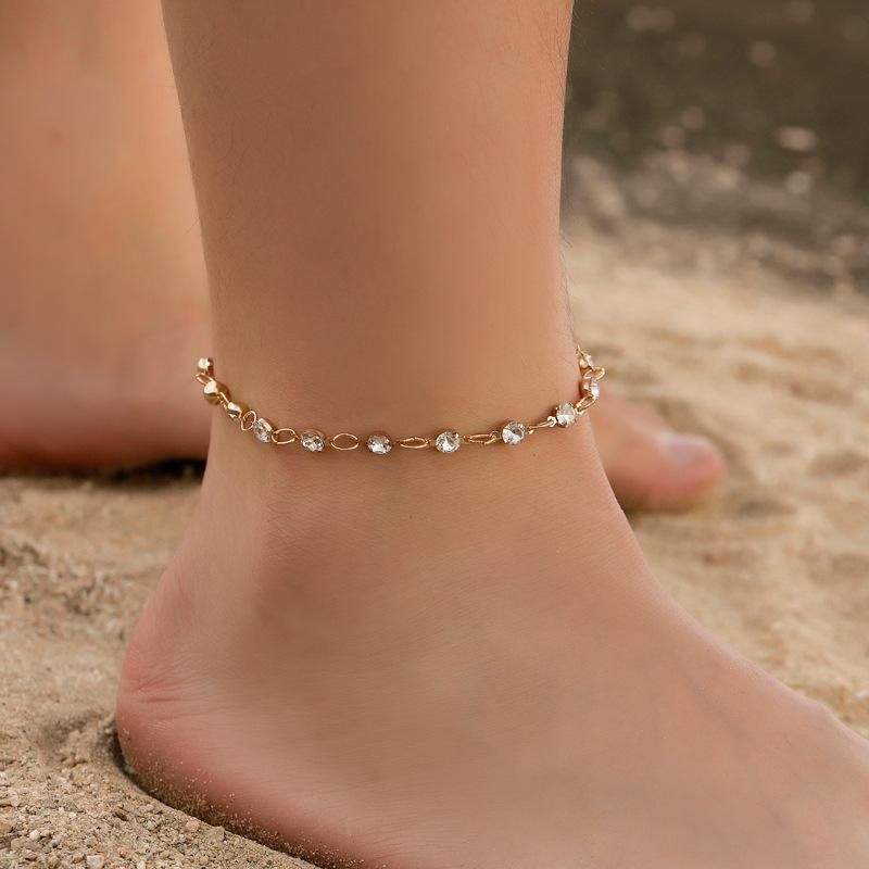 Neue Fuß Dekoration Einfache Transparente Strass Fußkettchen Temperament Strands Til Damen Einfache Runde Blinkende Diamant Fußkettchen