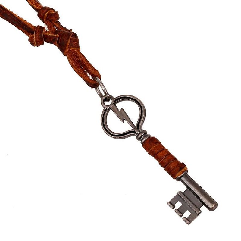 Retro Lightning Key Layer Leather Necklace Nhpk145669
