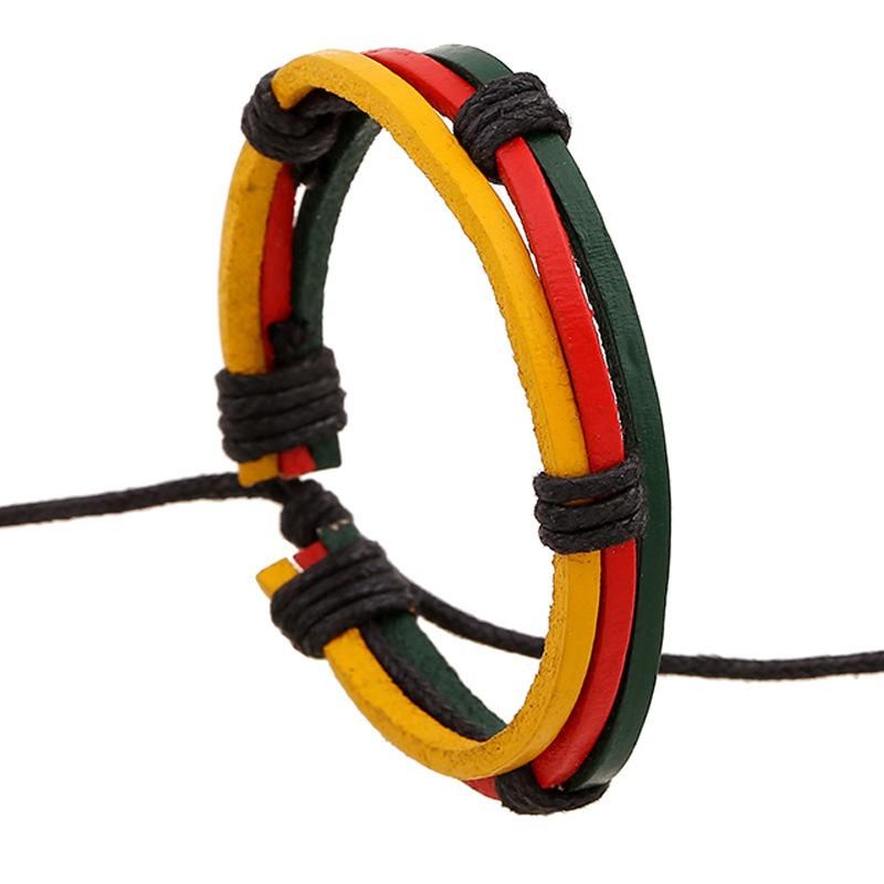 Fashion Red Green Yellow Tri-color Woven Leather Bracelet Nhpk145674