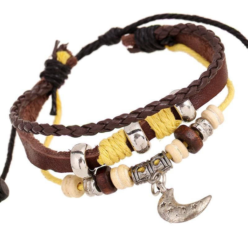 European And American Style Leather Alloy Beaded Bracelet Nhpk145700