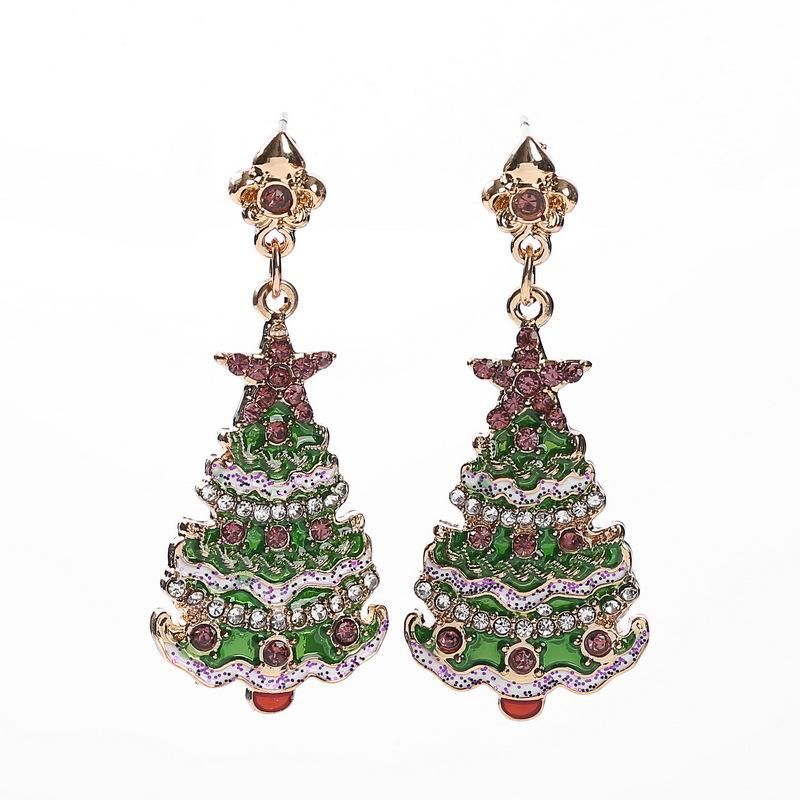 Stylish Christmas Tree Rhinestone Christmas Day Earrings Nhhn145788