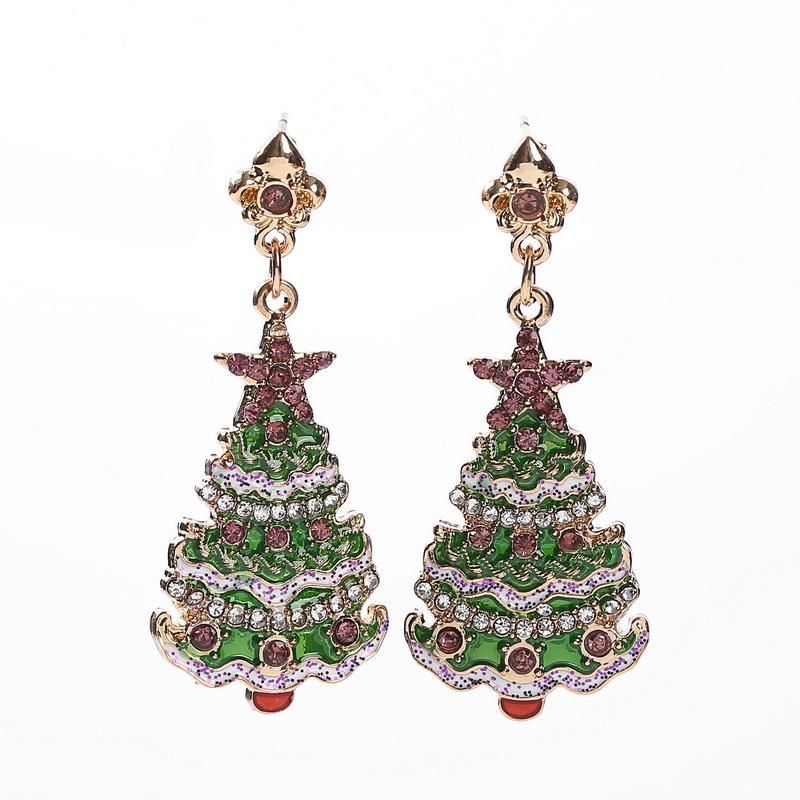 Ventes Directes D'usine En Europe Et En Amérique Croix Frontière Spécial Pour Vente Chaude Nouvelle De Noël Arbre Diamant Boucles D'oreilles De Noël Vacances Boucles D'oreilles