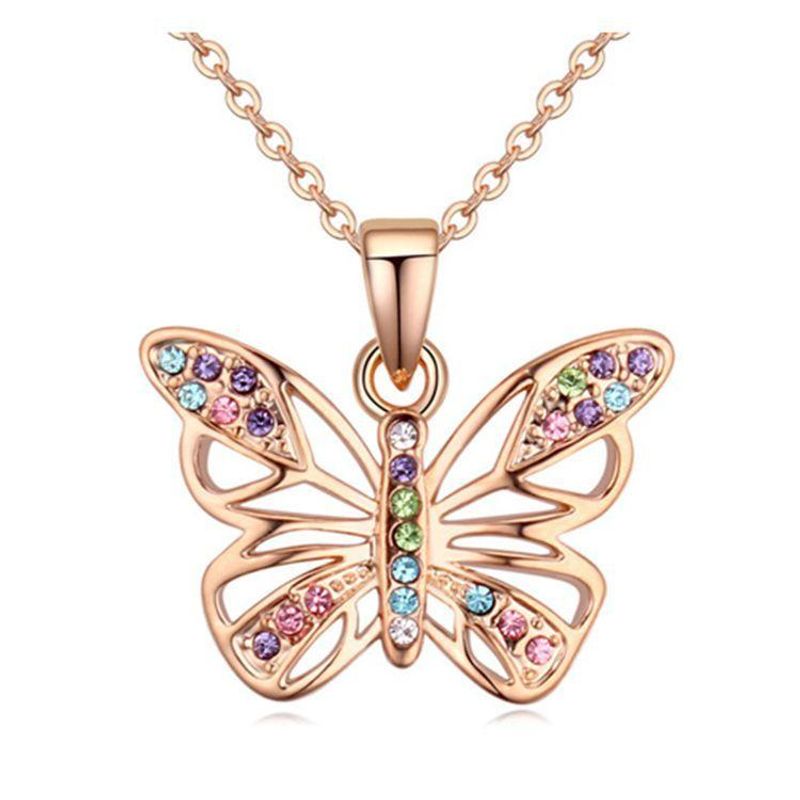 Sleek Minimalist Austrian Imitated Crystal Butterfly Necklace Nhlj145870