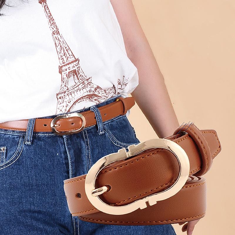 Simple Sewing Thread Metal Buckle Solid Color Women Belt Nhpo145938