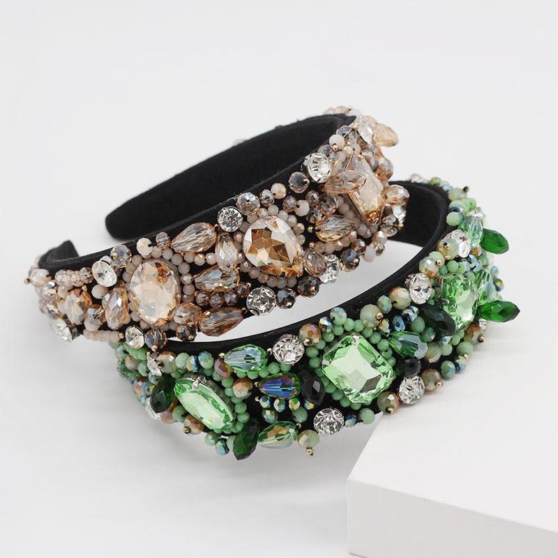 Fashion Beige Beads And Rhinestones Luxury Court Headband Nhwj146014